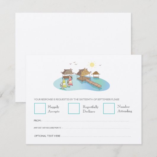 RSVP-kaarten voor strandstrandsuring op bestemming RSVP Kaartje (Voorkant / Achterkant)