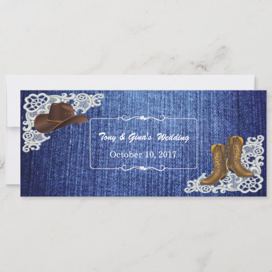 RSVP Kaarten voor Trouwen met Denim Laarzen & Kant (Voorkant)