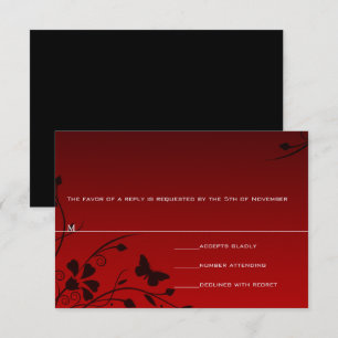 RSVP-kaarten voor vlinderbloemigen Rood en zwart RSVP Kaartje