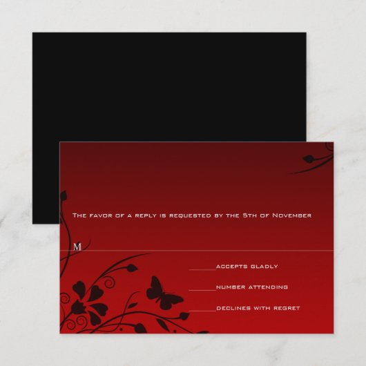 RSVP-kaarten voor vlinderbloemigen Rood en zwart RSVP Kaartje (Voorkant / Achterkant)