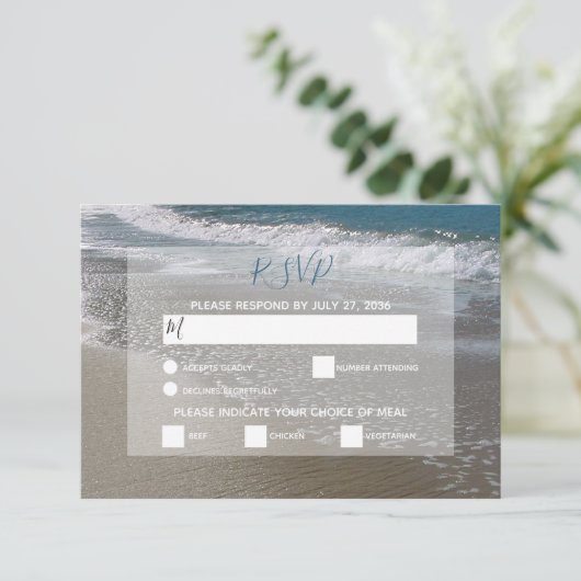 RSVP-kaarten voor zeestralen en zand bruiloft RSVP Kaartje (Staand voorkant)