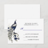 RSVP-kaarten voor zwarte en blauwe pauw RSVP Kaartje (Voorkant / Achterkant)