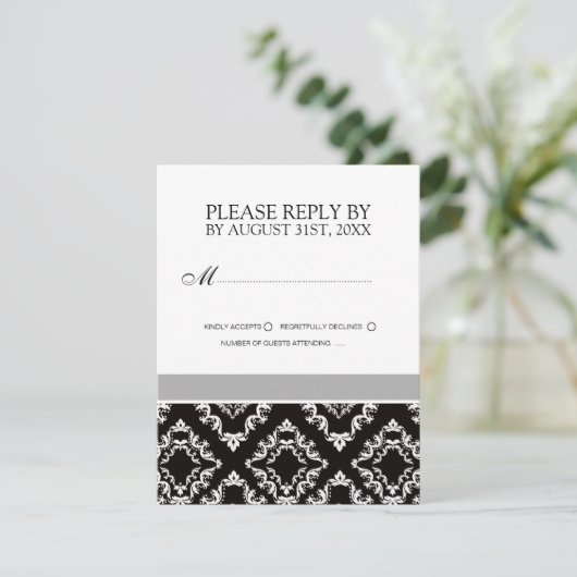 RSVP-kaarten voor zwarte en witte bruiloft RSVP Kaartje (Staand voorkant)