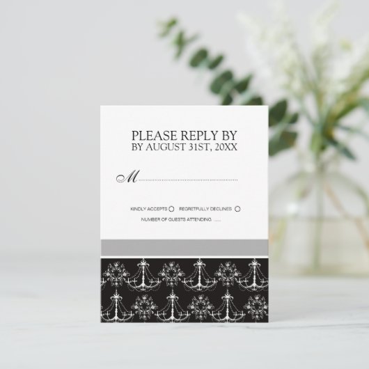 RSVP-kaarten voor zwarte en witte bruiloft RSVP Kaartje (Staand voorkant)