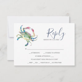 RSVP-kaarten waterverf Crab Reply RSVP Kaartje