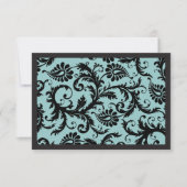 RSVP-kaarten - zwart en Aqua Blue Damask RSVP Kaartje (Voorkant)