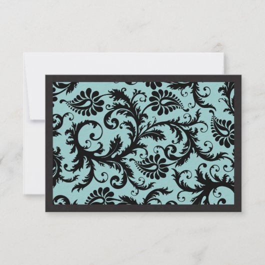 RSVP-kaarten - zwart en Aqua Blue Damask RSVP Kaartje (Voorkant)