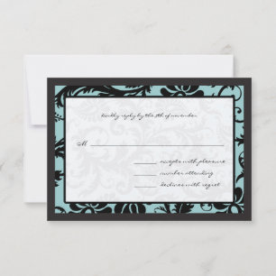 RSVP-kaarten - zwart en Aqua Blue Damask RSVP Kaartje