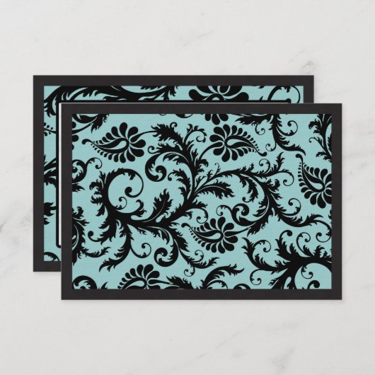 RSVP-kaarten - zwart en Aqua Blue Damask RSVP Kaartje (Voorkant / Achterkant)