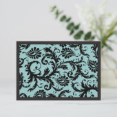 RSVP-kaarten - zwart en Aqua Blue Damask RSVP Kaartje (Staand voorkant)