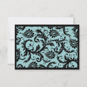 RSVP-kaarten - zwart en Aqua Blue Damask RSVP Kaartje (Voorkant)