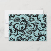 RSVP-kaarten - Zwart en wit Damask Aqua Blue RSVP Kaartje (Voorkant)