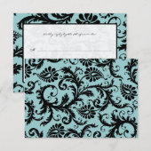 RSVP-kaarten - Zwart en wit Damask Aqua Blue RSVP Kaartje (Voorkant / Achterkant)