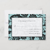 RSVP-kaarten - Zwart en wit Damask Aqua Blue RSVP Kaartje (Achterkant)