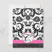 RSVP-kaarten - Zwart en wit Damask hot-roze sierst Kaart (Voorkant)