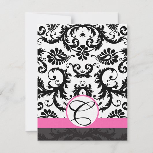 RSVP-kaarten - Zwart en wit Damask hot-roze sierst Kaart (Voorkant)