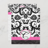 RSVP-kaarten - Zwart en wit Damask hot-roze sierst Kaart (Voorkant / Achterkant)