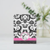 RSVP-kaarten - Zwart en wit Damask hot-roze sierst Kaart (Staand voorkant)