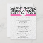 RSVP-kaarten - Zwart en wit Damask hot-roze sierst Kaart (Achterkant)