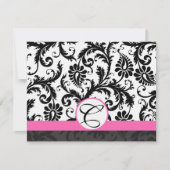 RSVP-kaarten - Zwart en wit Damask hot-roze sierst RSVP Kaartje (Voorkant)