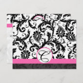 RSVP-kaarten - Zwart en wit Damask hot-roze sierst RSVP Kaartje (Voorkant / Achterkant)
