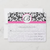 RSVP-kaarten - Zwart en wit Damask hot-roze sierst RSVP Kaartje (Achterkant)