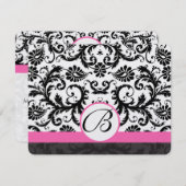 RSVP-kaarten - Zwart en wit Damask hot-roze sierst RSVP Kaartje (Voorkant / Achterkant)