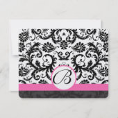 RSVP-kaarten - Zwart en wit Damask hot-roze sierst RSVP Kaartje (Voorkant)
