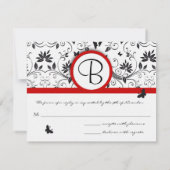 RSVP-kaarten - Zwart en wit Damask Red Trim RSVP Kaartje (Achterkant)