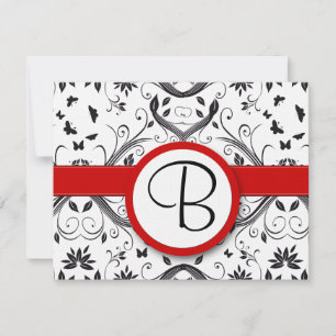 RSVP-kaarten - Zwart en wit Damask Red Trim RSVP Kaartje