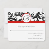 RSVP-kaarten - Zwart en wit Damask Red Trim RSVP Kaartje (Achterkant)