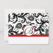 RSVP-kaarten - Zwart en wit Damask Red Trim RSVP Kaartje (Voorkant)