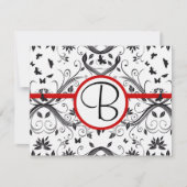 RSVP-kaarten - Zwart en wit Damask Red Trim RSVP Kaartje (Voorkant)