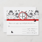 RSVP-kaarten - Zwart en wit Damask Red Trim RSVP Kaartje (Achterkant)