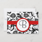 RSVP-kaarten - Zwart en wit Damask Red Trim RSVP Kaartje (Voorkant)