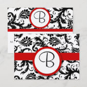 RSVP-kaarten - Zwart en wit Damask Red Trim RSVP Kaartje (Voorkant / Achterkant)