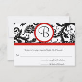 RSVP-kaarten - Zwart en wit Damask Red Trim RSVP Kaartje (Achterkant)