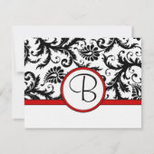 RSVP-kaarten - Zwart en wit Damask Red Trim RSVP Kaartje (Voorkant)