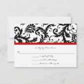 RSVP-kaarten - Zwart en wit Damask Red Trim RSVP Kaartje (Voorkant)