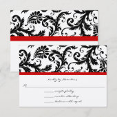 RSVP-kaarten - Zwart en wit Damask Red Trim RSVP Kaartje (Voorkant / Achterkant)