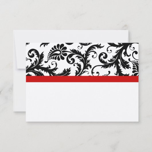RSVP-kaarten - Zwart en wit Damask Red Trim RSVP Kaartje (Achterkant)