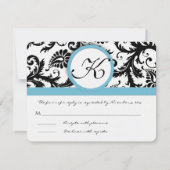 RSVP-kaarten - Zwart en witte Damaspoel Blauwe sie RSVP Kaartje (Achterkant)