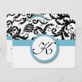 RSVP-kaarten - Zwart en witte Damaspoel Blauwe sie RSVP Kaartje (Voorkant / Achterkant)