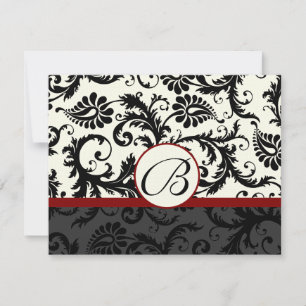 RSVP-kaarten - Zwart & Ivoor Damask Maroon Trim RSVP Kaartje