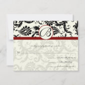 RSVP-kaarten - Zwart & Ivoor Damask Maroon Trim RSVP Kaartje (Achterkant)
