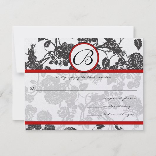 RSVP-kaarten — zwarte Rozen — rode sierstrip — gev RSVP Kaartje (Achterkant)