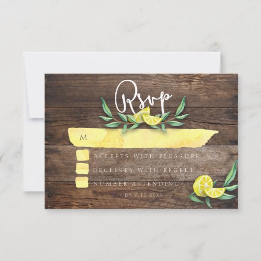 RSVP KAARTJE | Rustic Wood Lemon Waterverf Wedding (Voorkant)