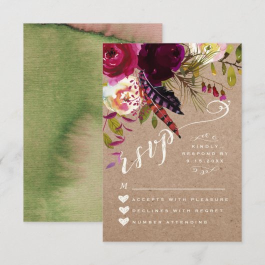 RSVP KAARTJE | Waterverf Floral Rustic Boho Weddin (Voorkant / Achterkant)