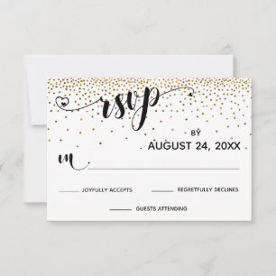 RSVP-kalligrafie met harten, gouden Confetti, RSVP Kaartje
