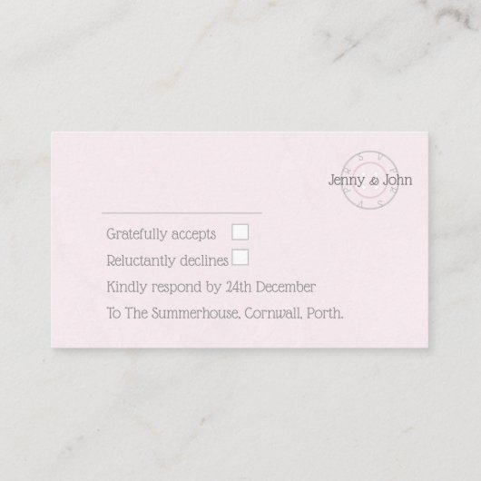 RSVP kant en roze naaigkaart Informatiekaartje (Achterkant)
